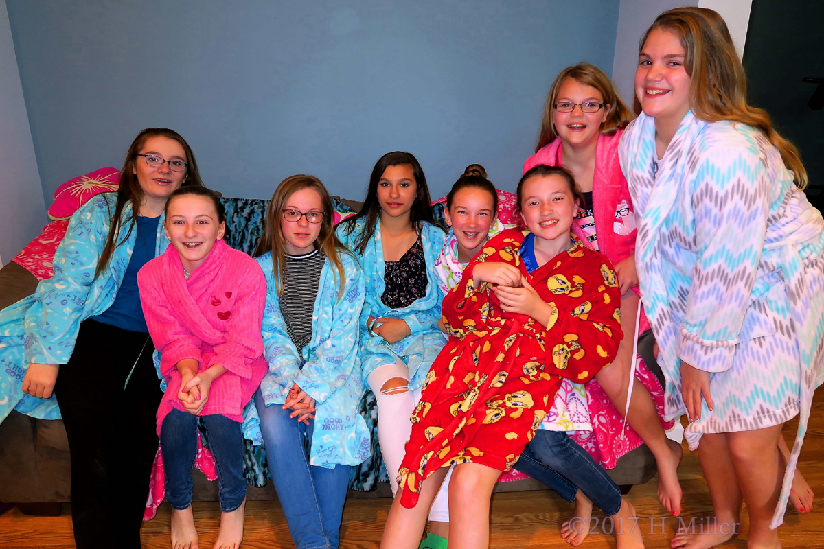 Spa Party Guests In Their Colorful Spa Robes 