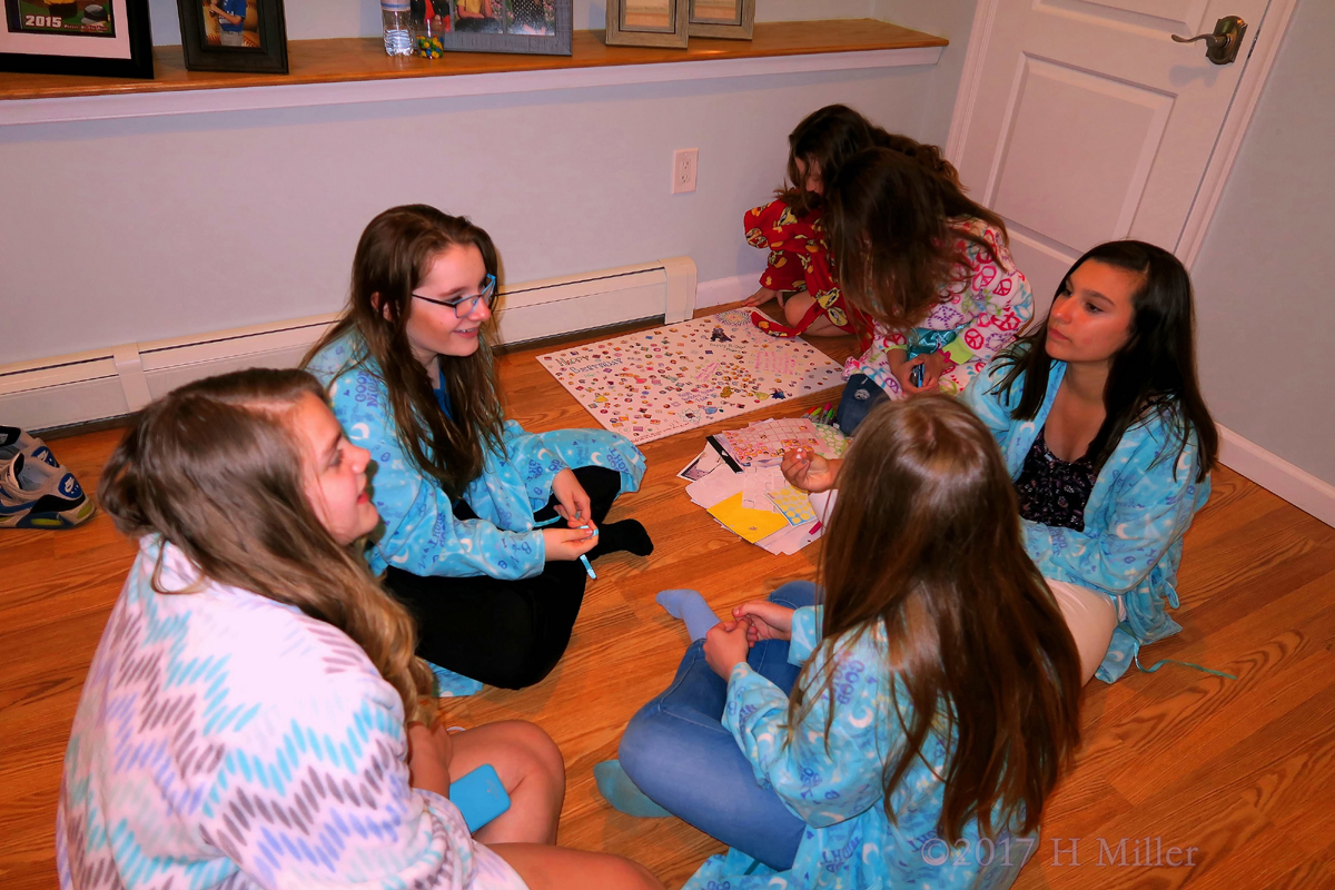 The Girls Hanging Out At The Spa Birthday Card Activity Area! 