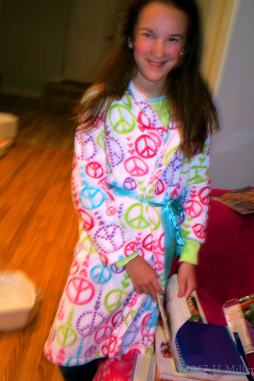 Photo Of This Spa Party Guest In A Multicolor Spa Robe!