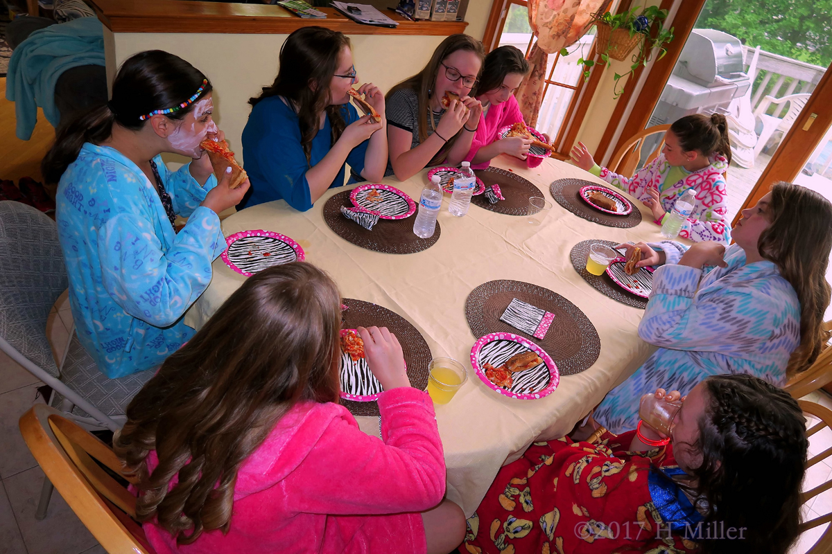 Spa Party Guests Enjoying The Party Food! 