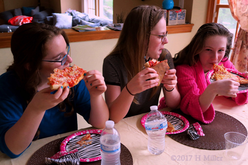 Spa Party Guests Having Delicious Pizza!