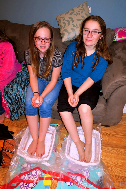 Spa Party Kids Pedicure Session Begins! They Are About To Add The Salt To Their Footbaths.