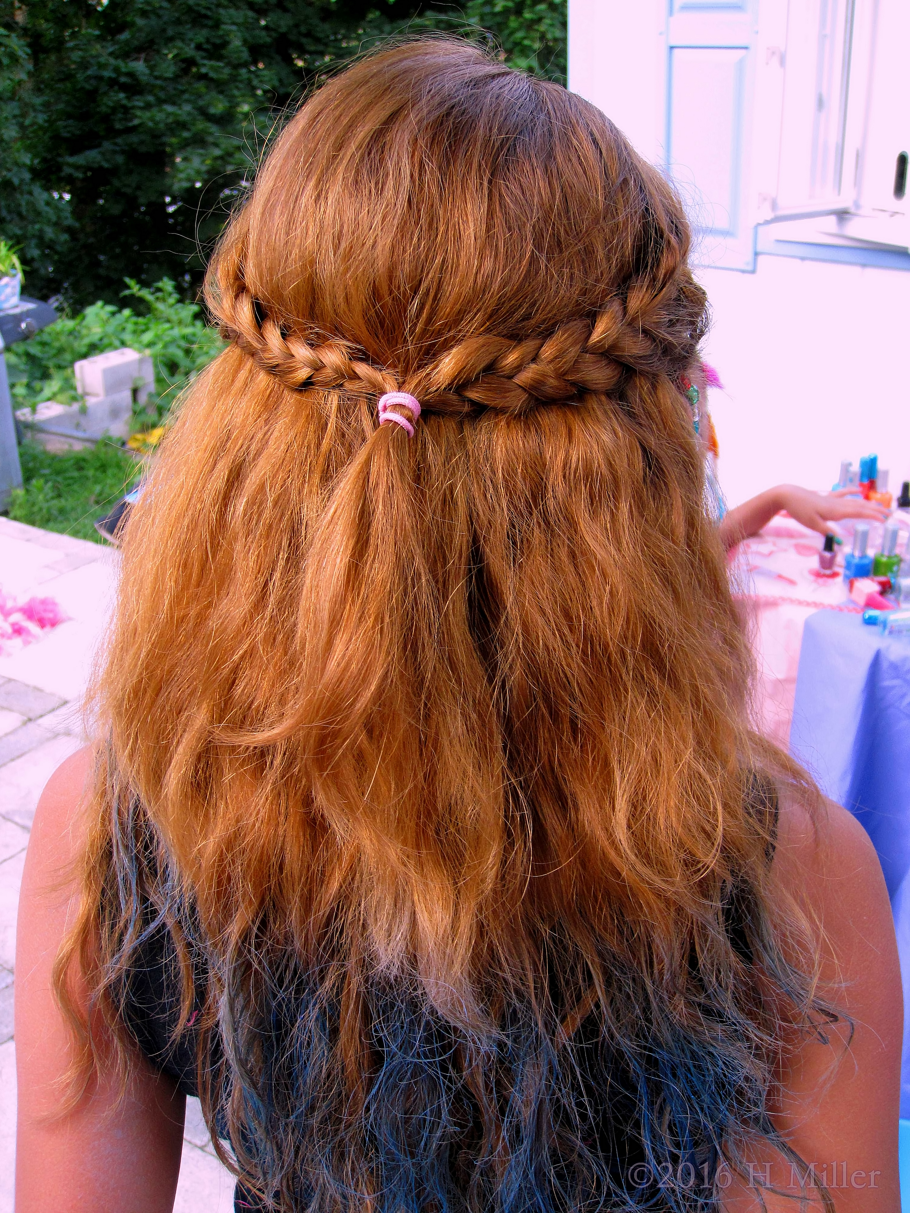 Girls Home Spa Braid Ponytail And Blue Temporary Color Girls Home Spa Braid Ponytail And Blue Temporary Color