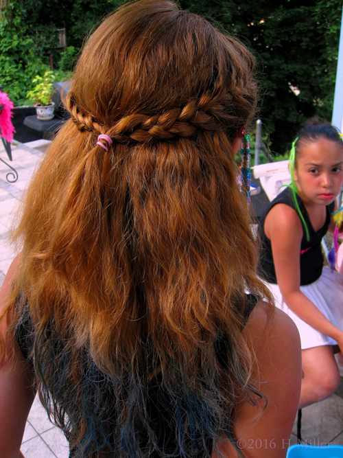 Cute Braid Ponytail And Temporary Hair Color At The Girls Spa Party