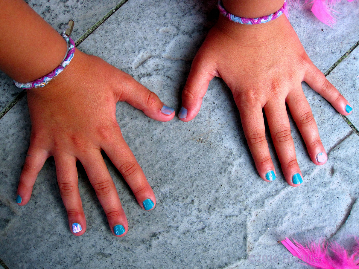 Adorable Girls Spa Party Blue Manicure 