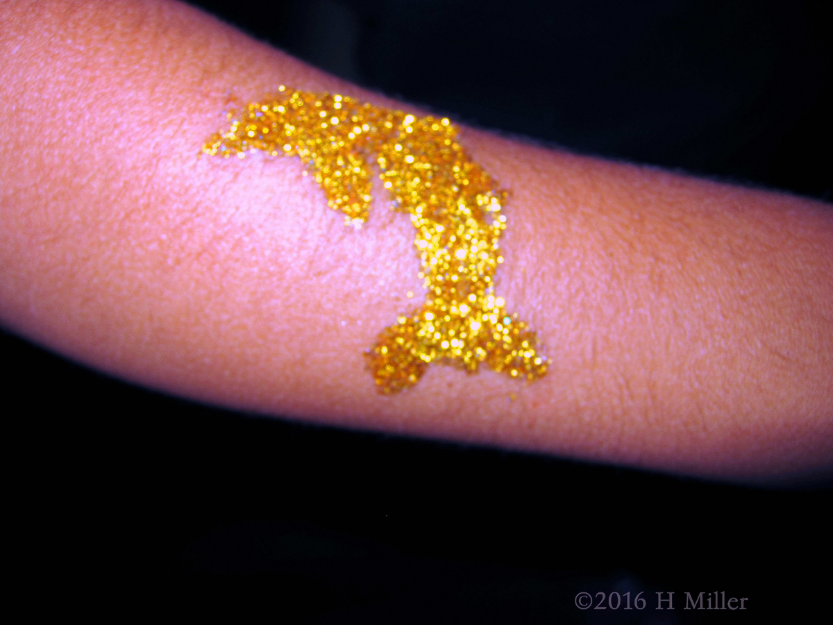 Awesome Sparkly Gold Dolphin Kids Glitter Tattoo 