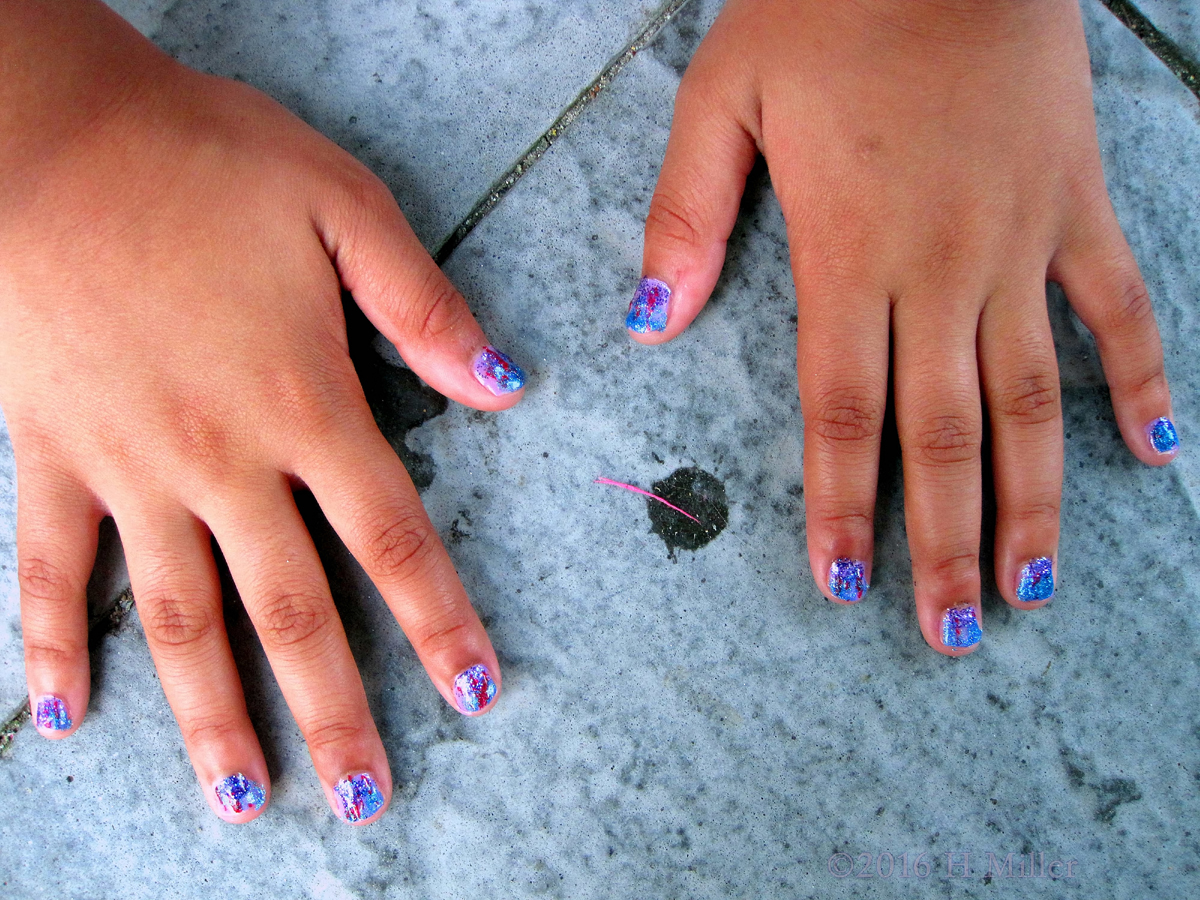 Cute Kids Pink And Blue Mani 