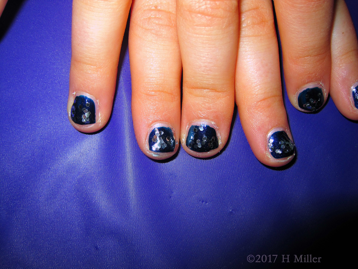 Midnight Blue Nail Polish With Sequin Kids Manicure 