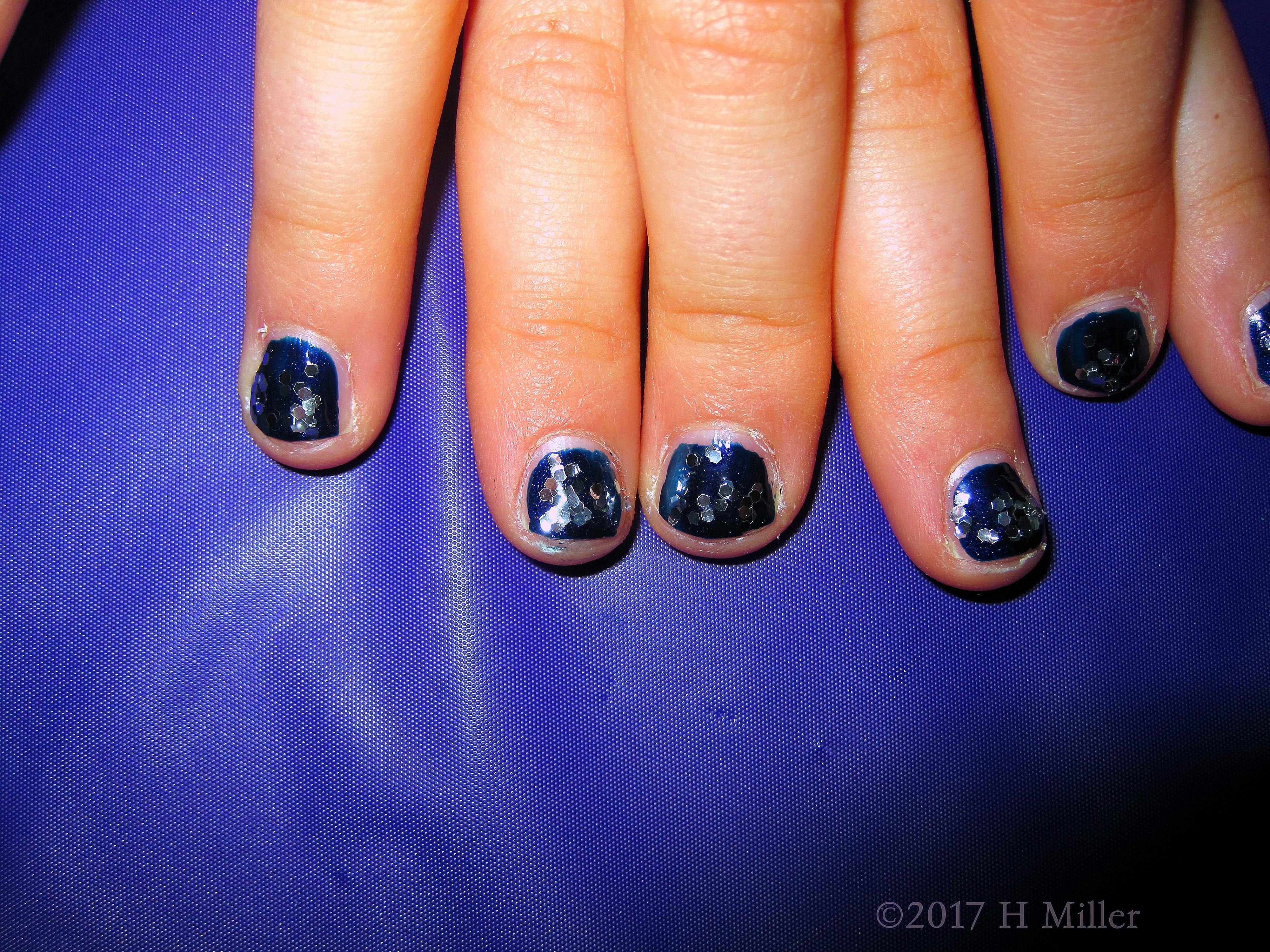 Midnight Blue Nail Polish With Sequin Kids Manicure Midnight Blue Nail Polish With Sequin Kids Manicure