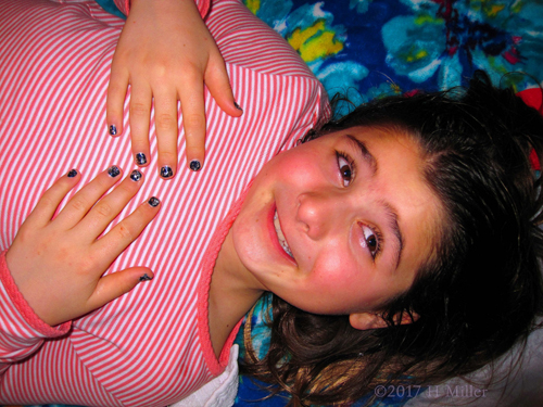 Showing Off Gorgeous Blue Sequined Kids Mani. Showing Off Gorgeous Blue Sequined Kids Mani.