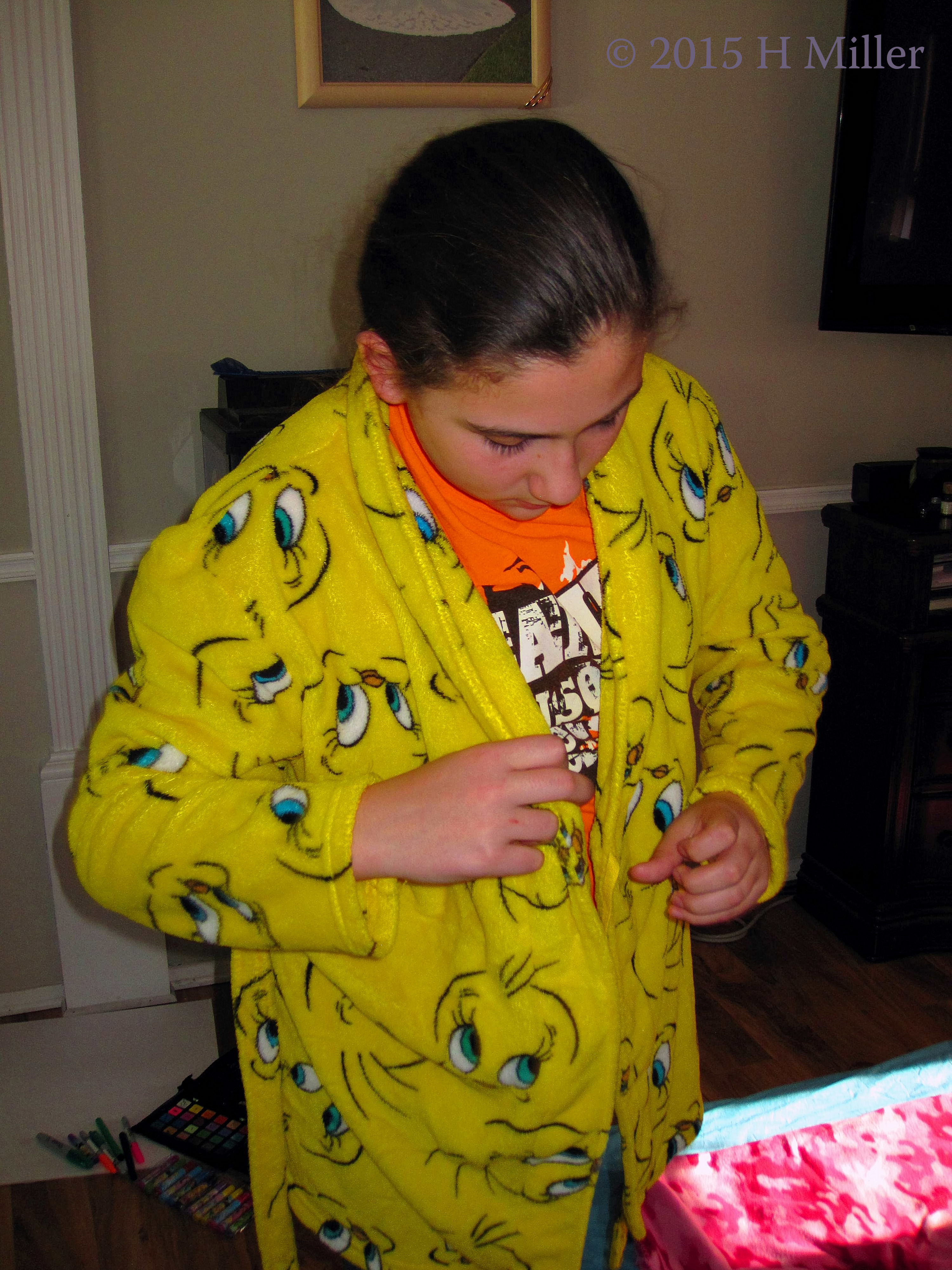 Putting On A Yellow Tweetie Robe! Putting On A Yellow Tweetie Robe!