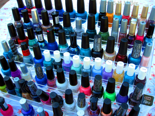 A Rack Of Some Of Our Nail Polish Offerings. Cool Colors, No