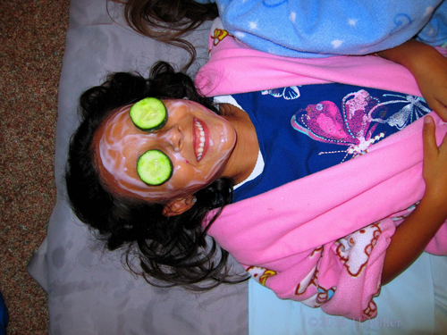 Smiling Party Guest Enjoys Kids Facial Smiling Party Guest Enjoys Kids Facial