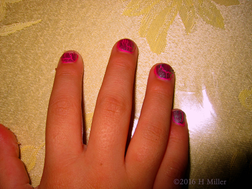 Kids Manicure In Pink With Shimmery Purple Shatter