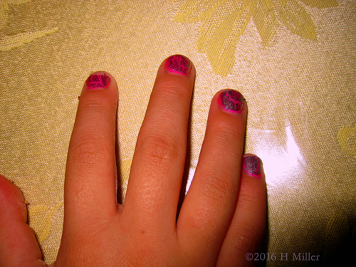 Kids Manicure In Pink With Shimmery Purple Shatter Kids Manicure In Pink With Shimmery Purple Shatter
