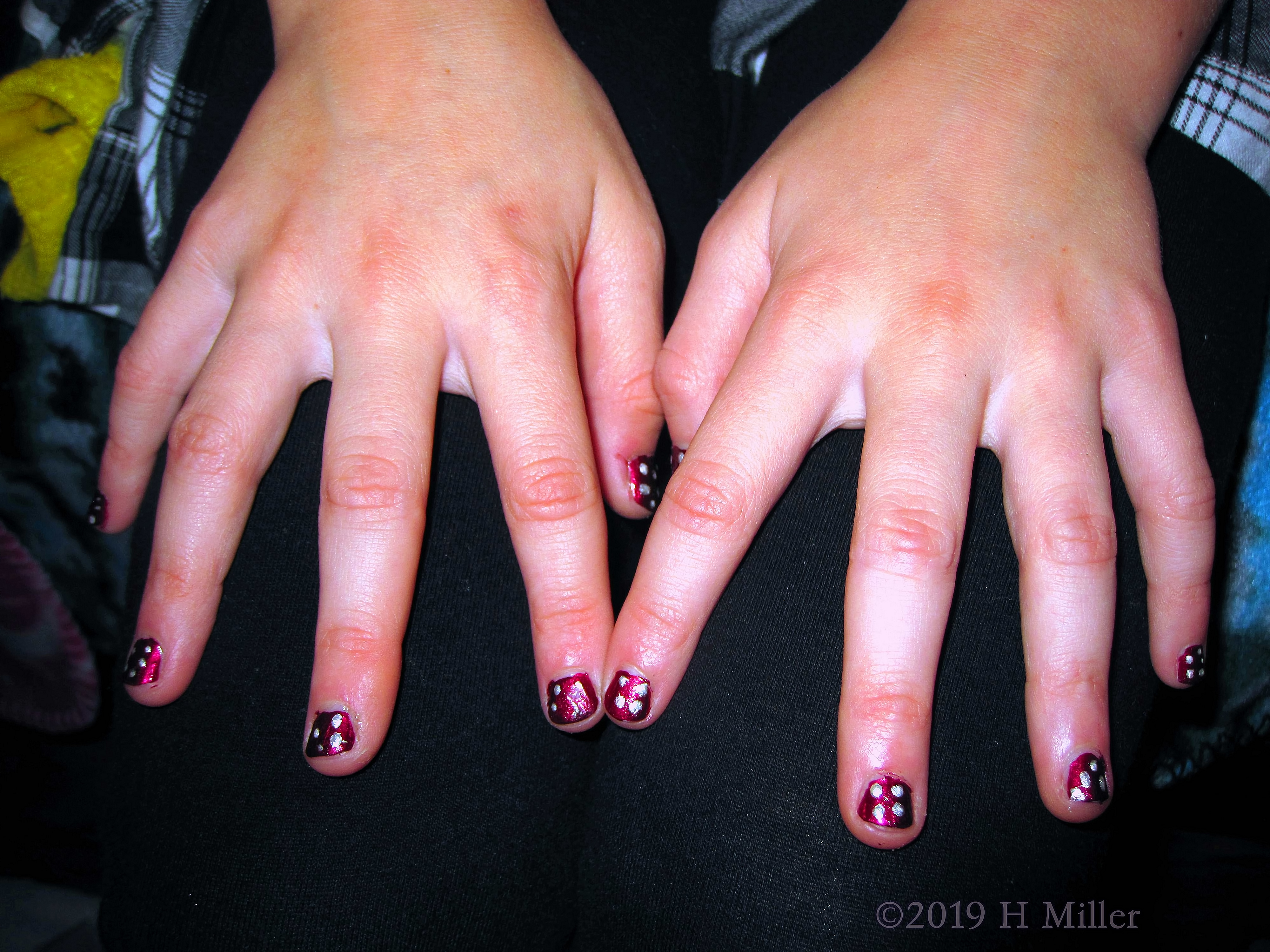 Beautiful Magenta Base Color With White Polkadots Girls Manicure 