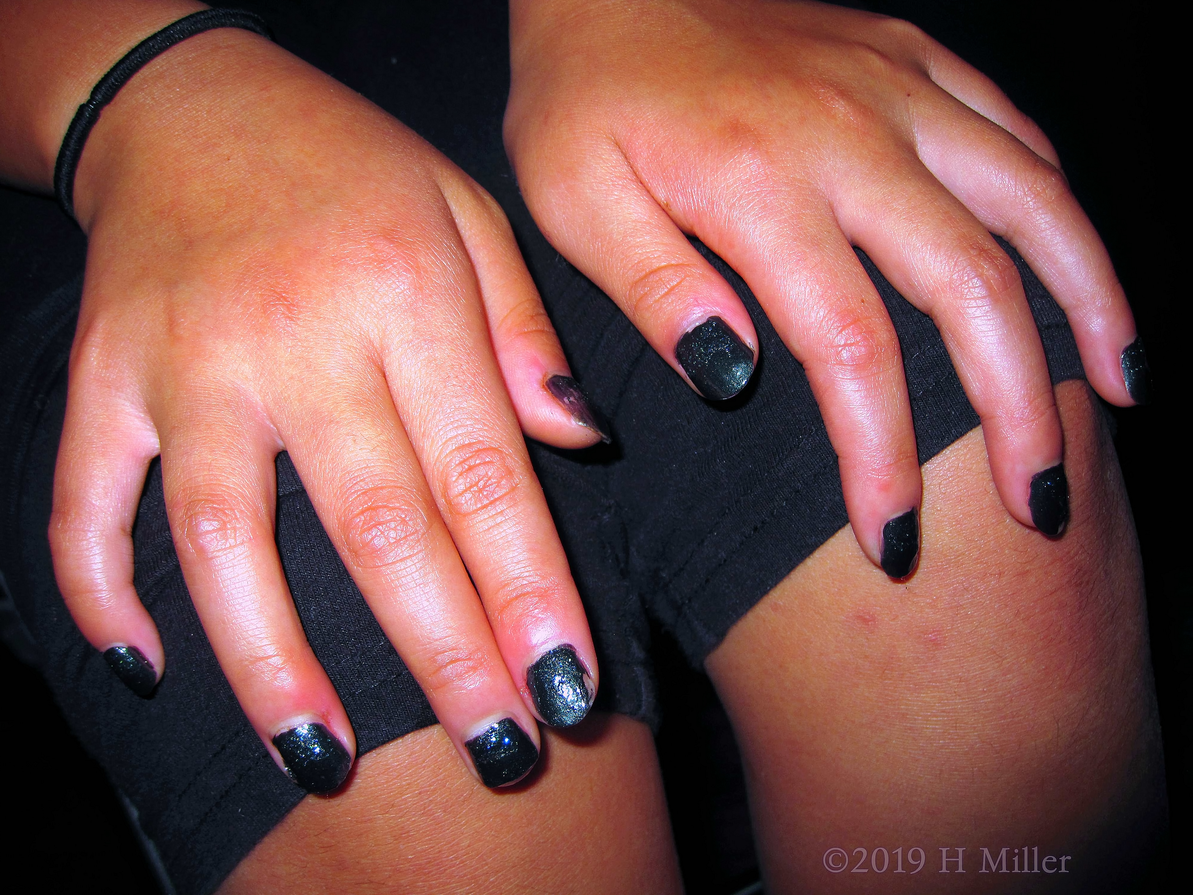 Black Base With Glitter Overlay Kids Mani 