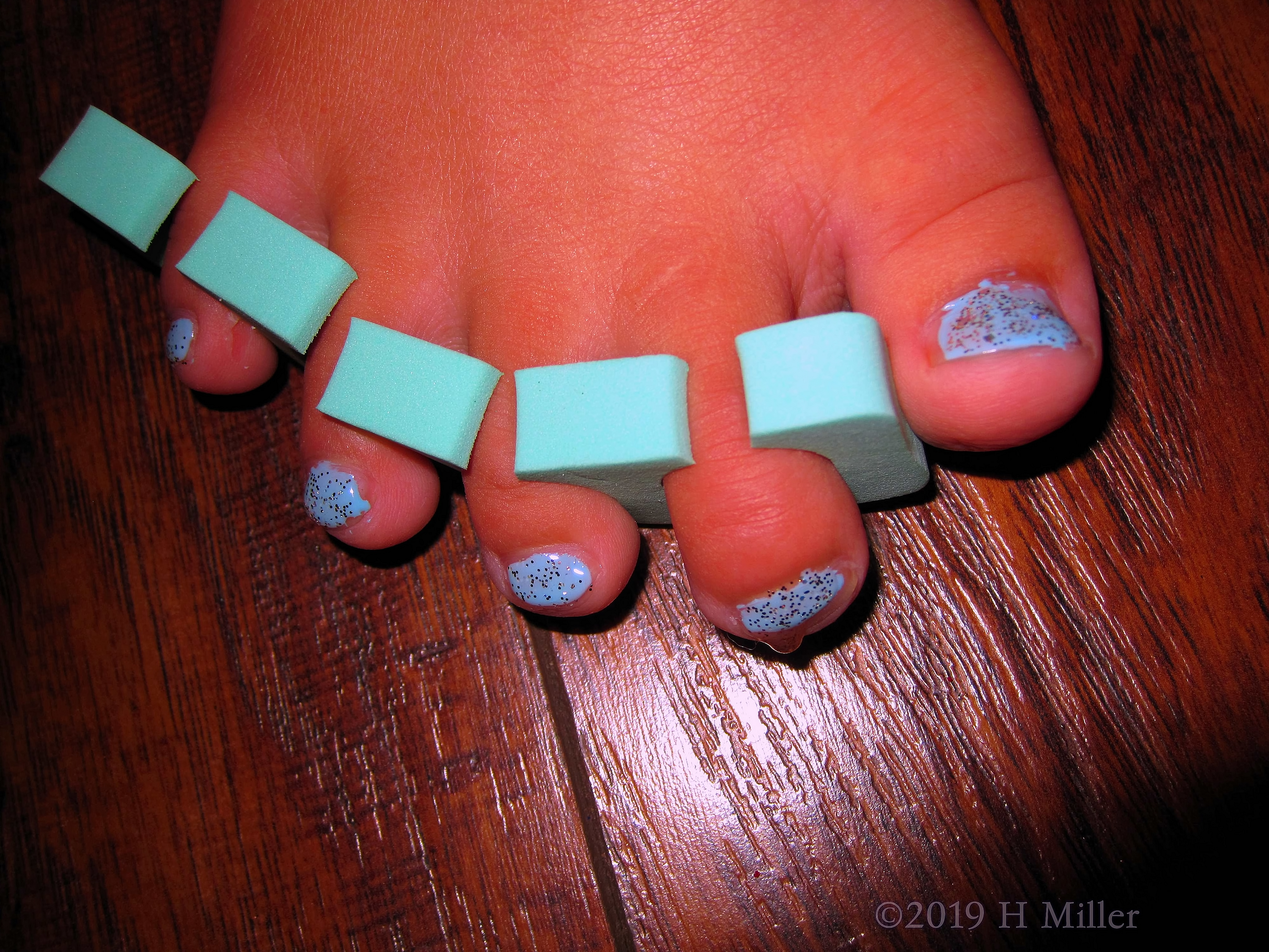Sky Blue Mini Pedi With Glitter Overlay Sky Blue Mini Pedi With Glitter Overlay