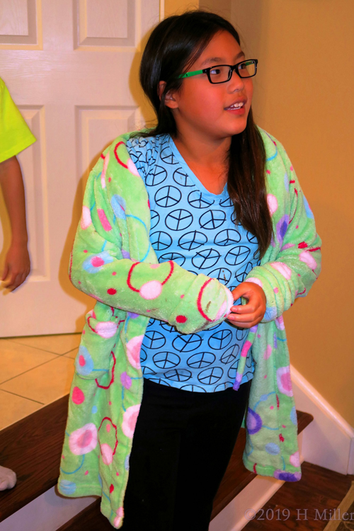 Party Guest Chilling In Her Green Spa Robe Party Guest Chilling In Her Green Spa Robe