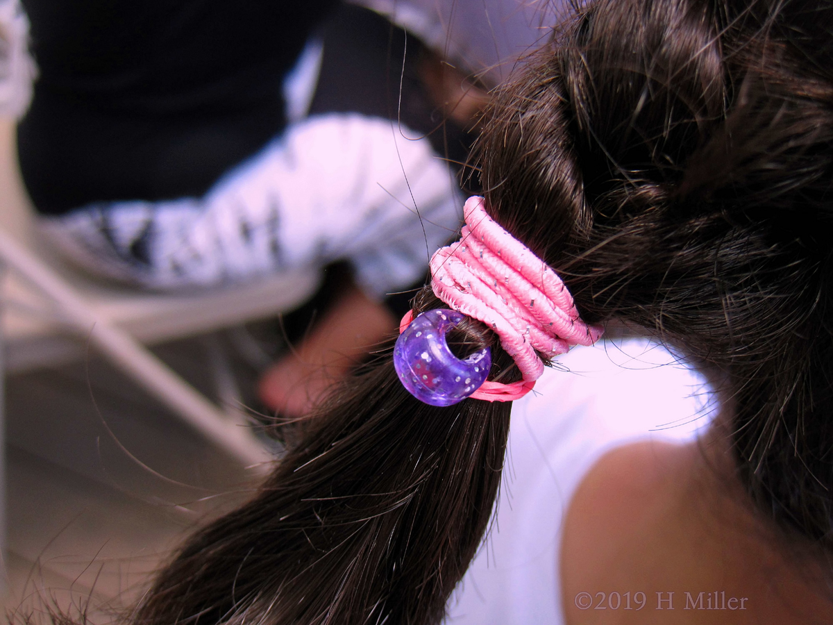Pink Hair Tie With Accent Purple Bubble 