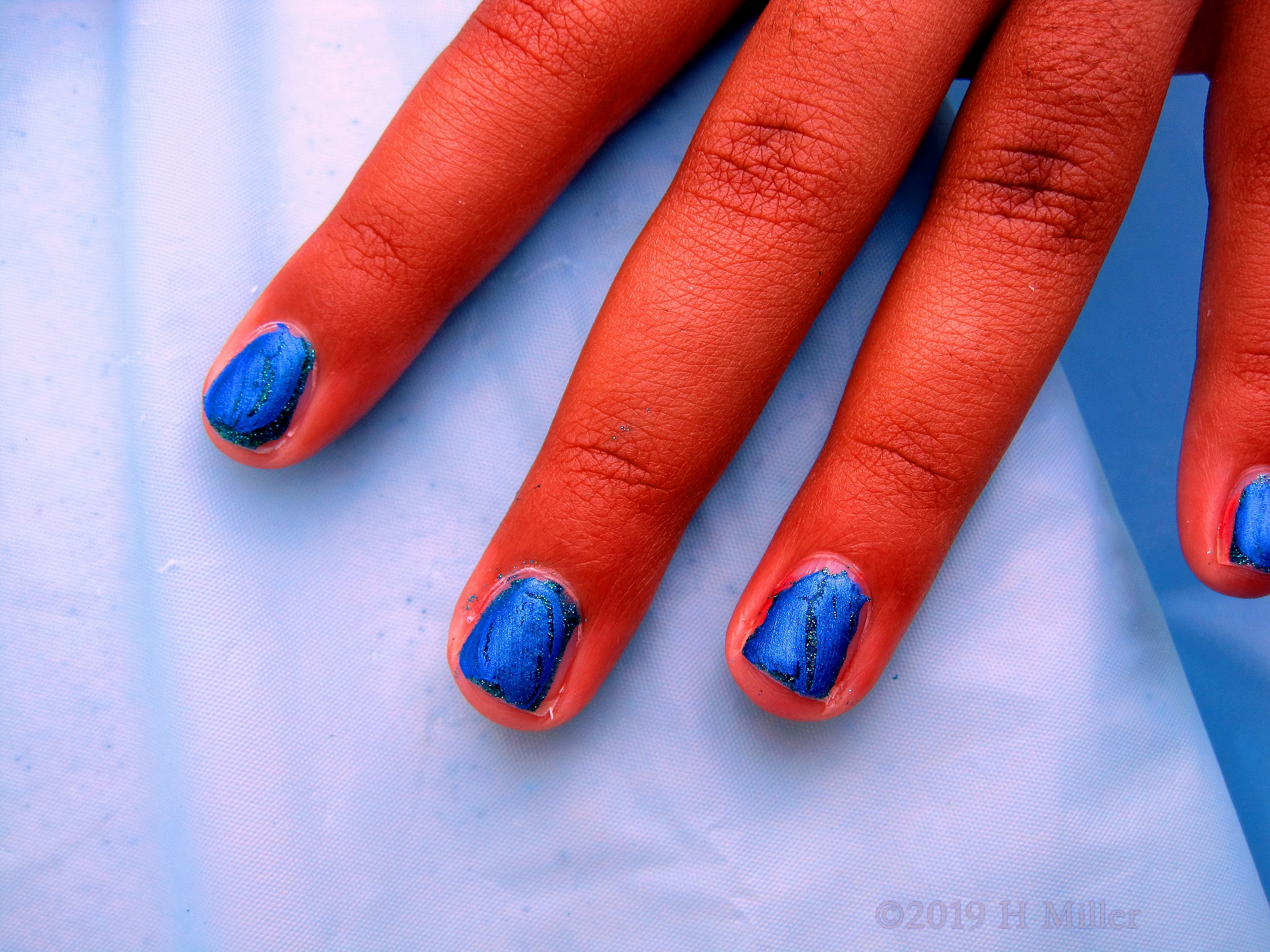 Deep Blue Base Girls Manicure. 