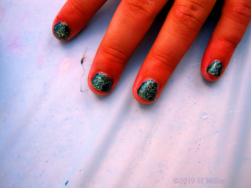 Green Nail Base With Gold Glitter Overlay Green Nail Base With Gold Glitter Overlay