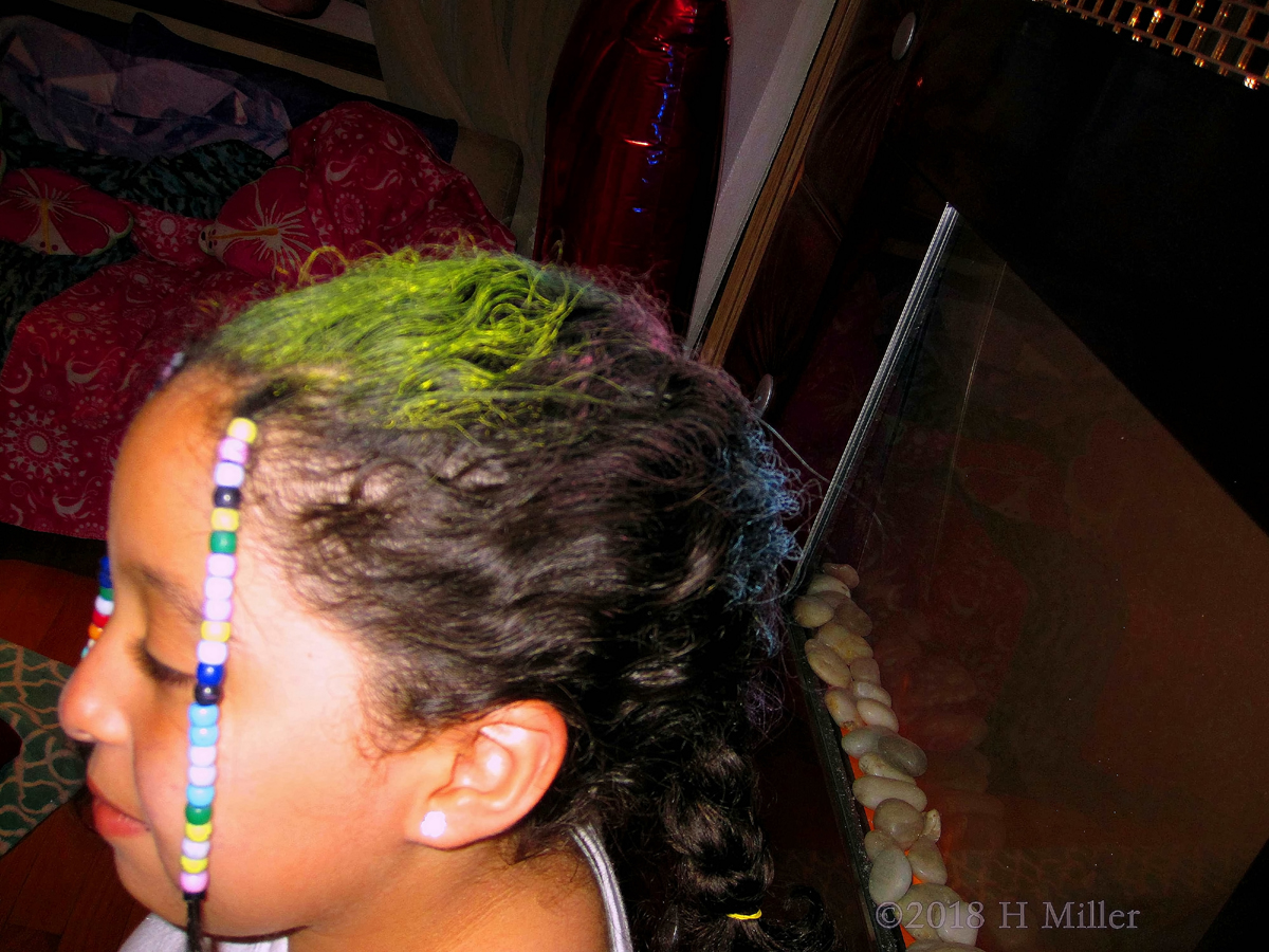 Funky Green Hair Color With Beads For This Girls Hairstyle!