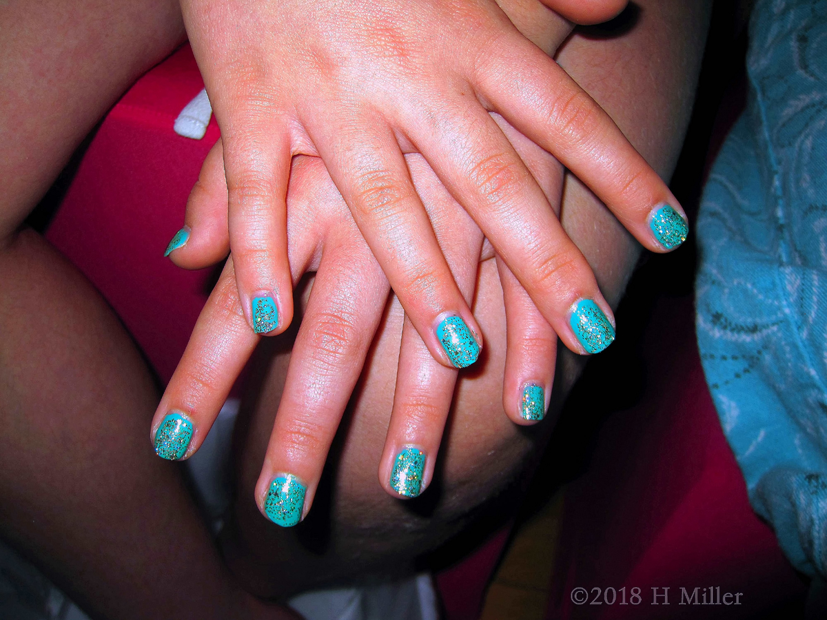 Yet Another Picture Of This Pretty Blue Sparkly Kids Manicure!