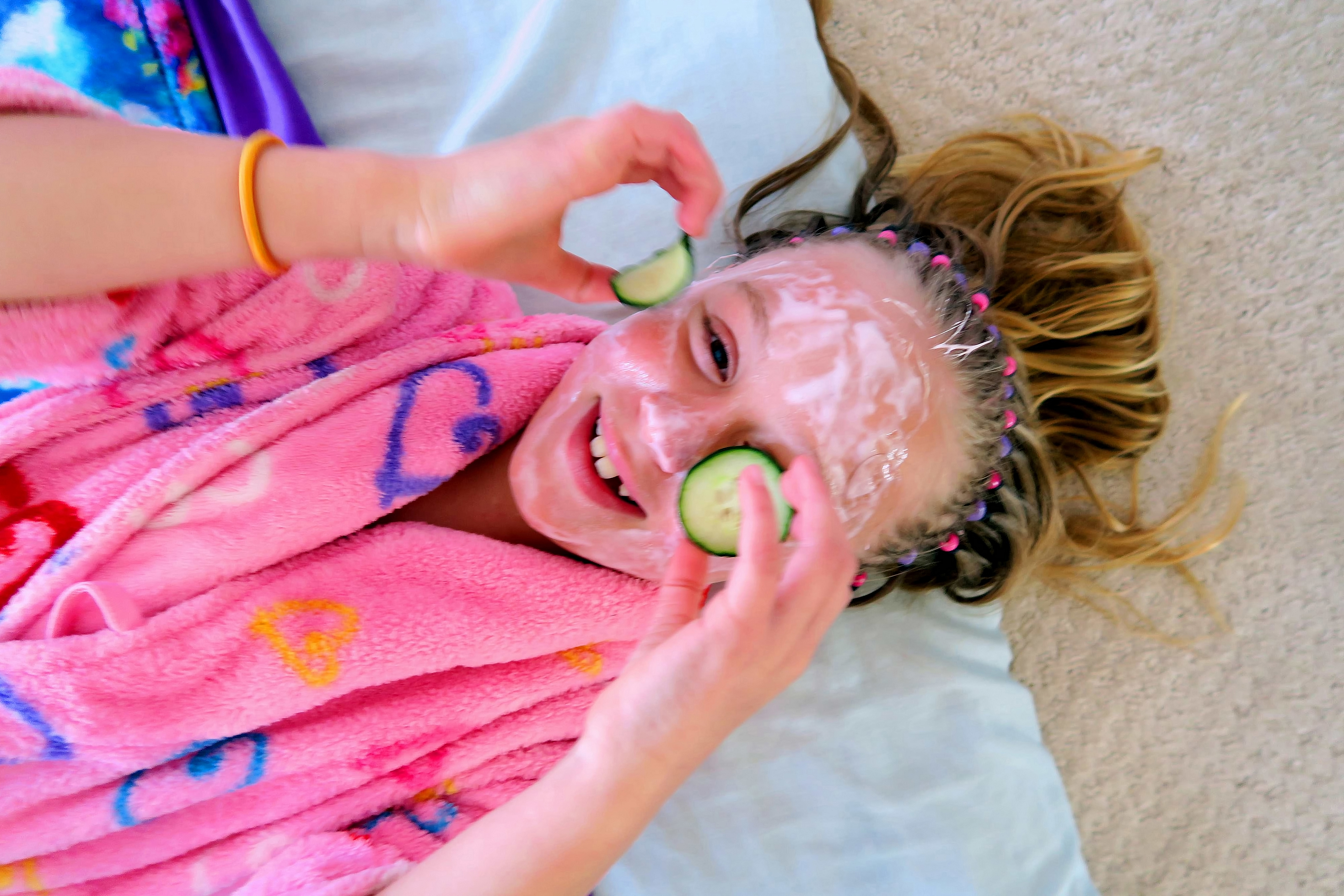 The Birthday Girl Saying Hi During Her Facial. The Birthday Girl Saying Hi During Her Facial.