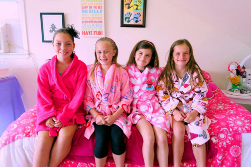Spa Birthday Party Group Pic Of Kids Smiling With Spa Robes. Spa Birthday Party Group Pic Of Kids Smiling With Spa Robes.