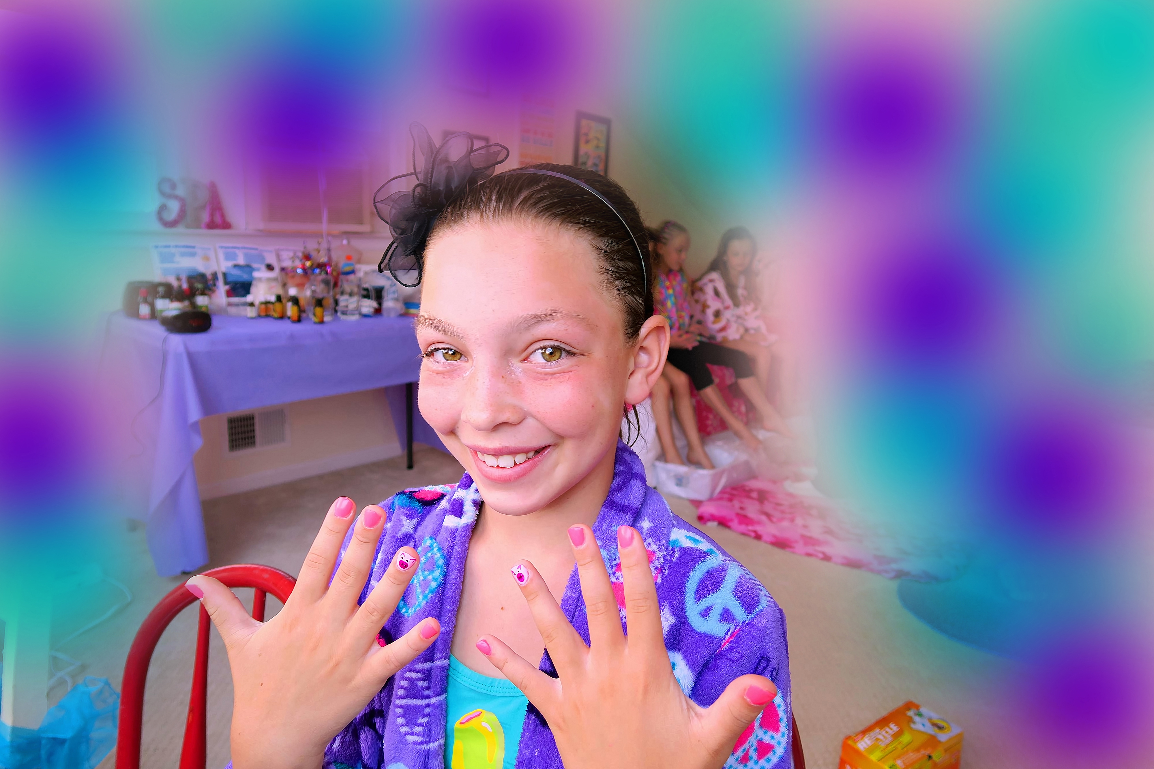 Happy With How Her Mani Came Out. Color Background. Happy With How Her Mani Came Out. Color Background.