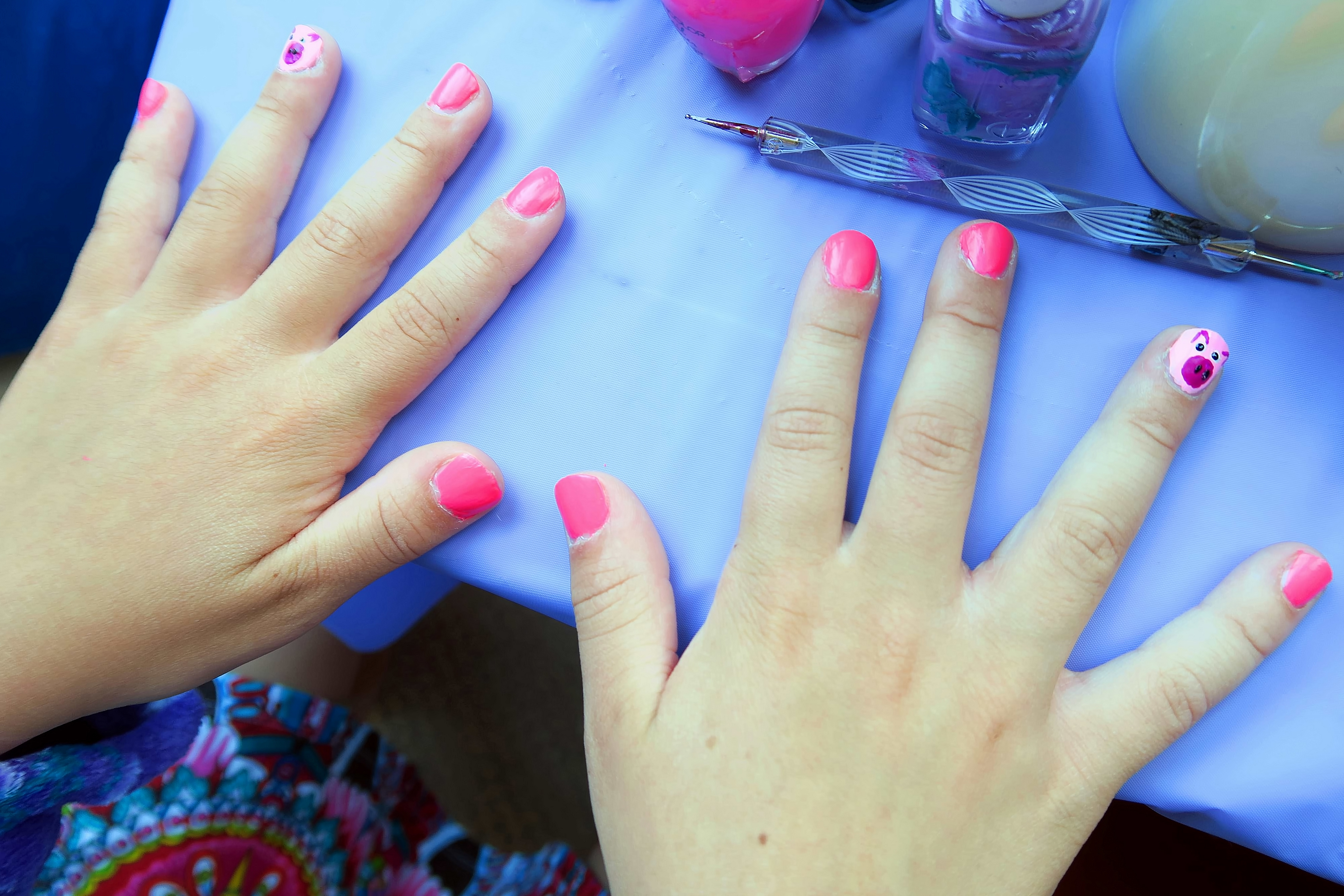 Piggies! Nail Art For Kids With Hot Pink Polish. 