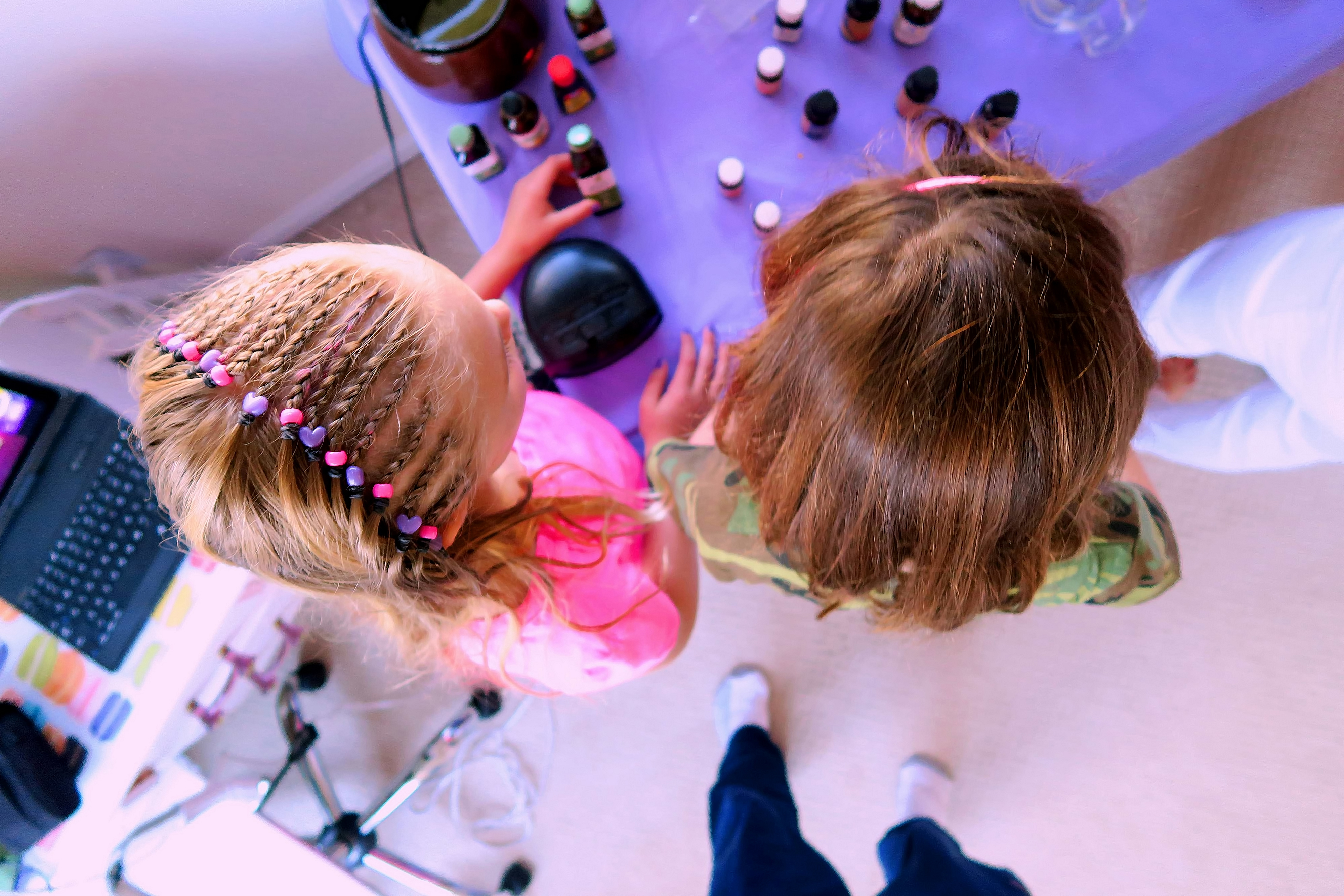 The Girls Do A Craft. View From Above. Note Riley's Cool Braids From Vacation! The Girls Do A Craft. View From Above. Note Riley's Cool Braids From Vacation!