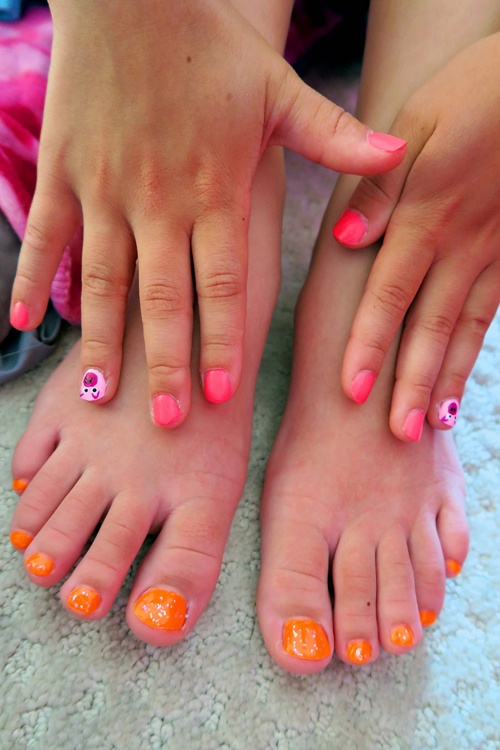 Upside Down Piggies And Hot Pink Mani With Orange Pedi Right Side Up!!