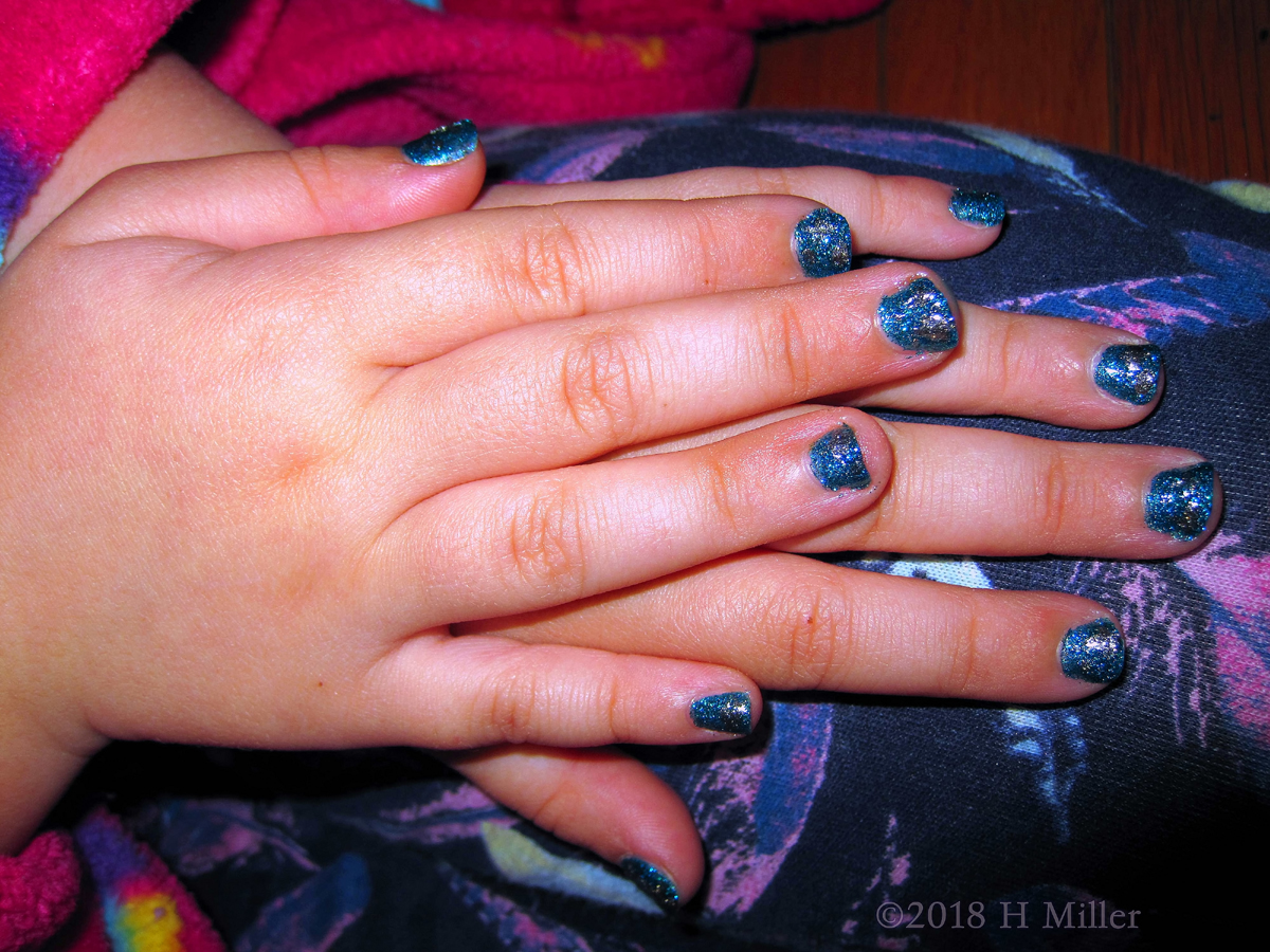 Another Shot Of Shimmer Blue Glittery Kids Manicure! 