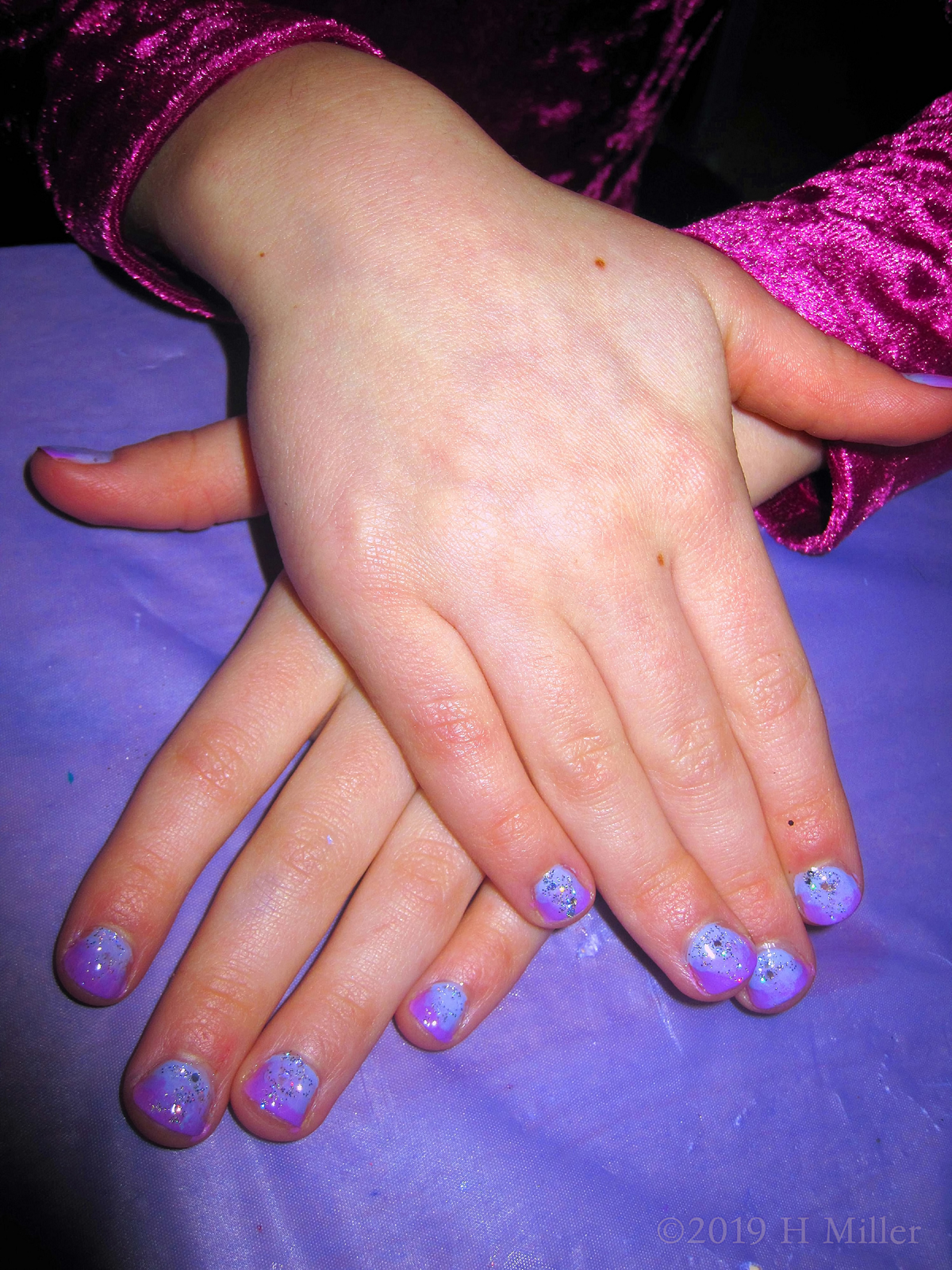 Beautiful Pastel Colored Kids Manicure With Overlay Of Sparkles 
