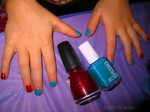 Beautiful Shimmery Ruby Red And Aqua Blue Girls Mini Manicure