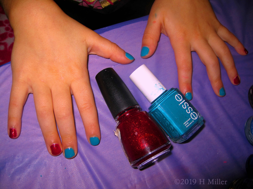Nail Colors In Blue And Red Sparkles, For A Beautiful Mini Man