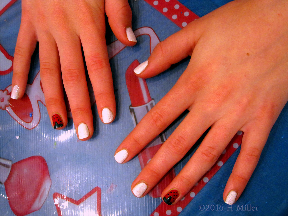 Pretty Mini Mani For Girls With A Strawberry Nail Art Design At The Spa Party For Kids! 