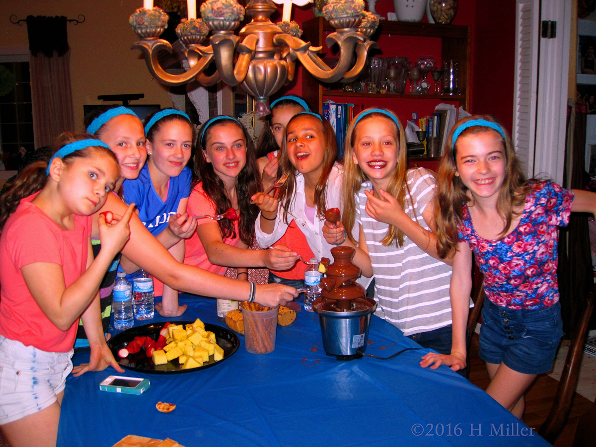 They Are Surely Enjoying The Delicious Chocolate Snacks At The Spa Party For Girls!
