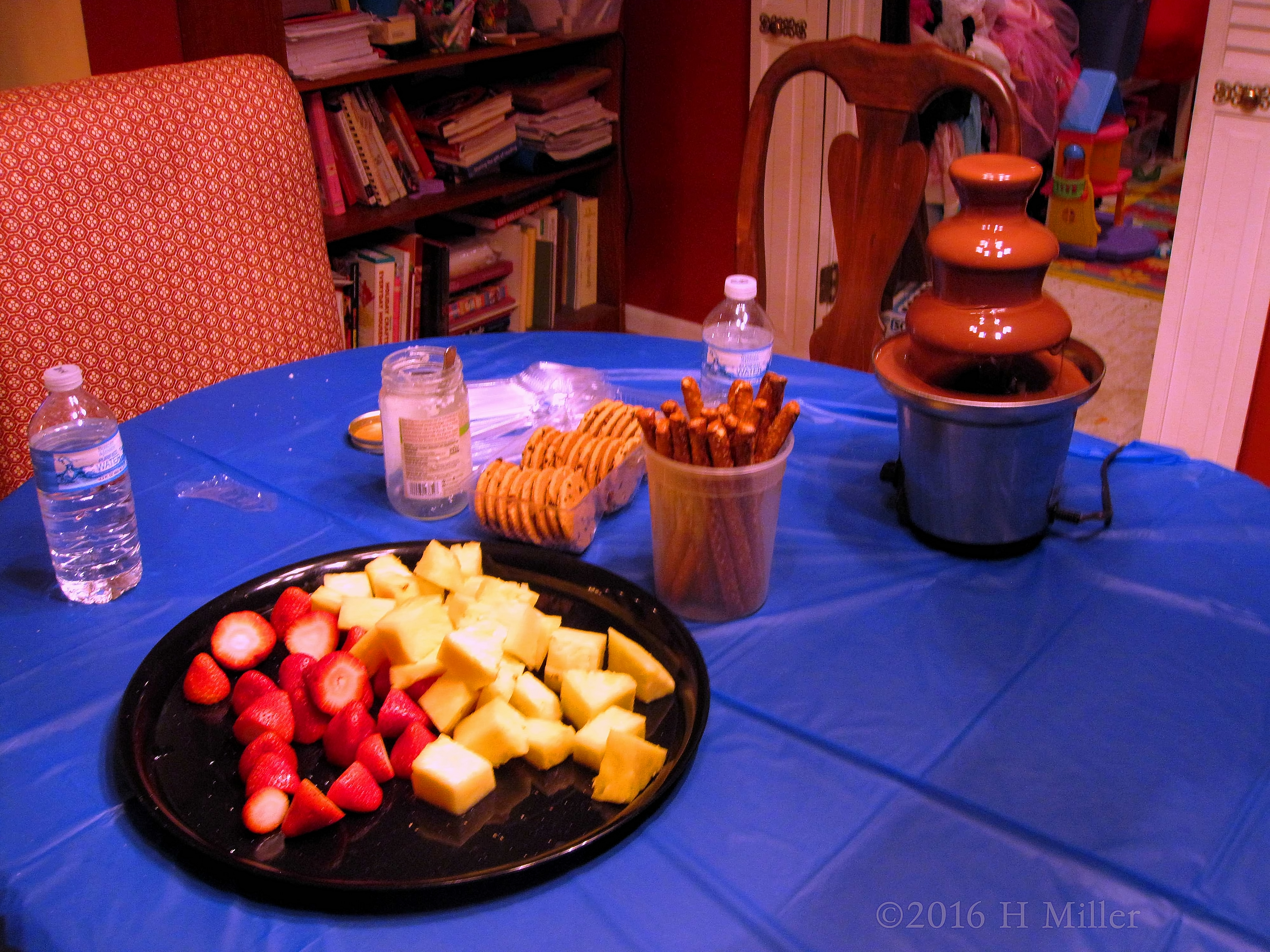What Snacks Could Be Better Than A Chocolate Fondue With Pine And Berry Dips Along With Chocolate Chip Cookies!