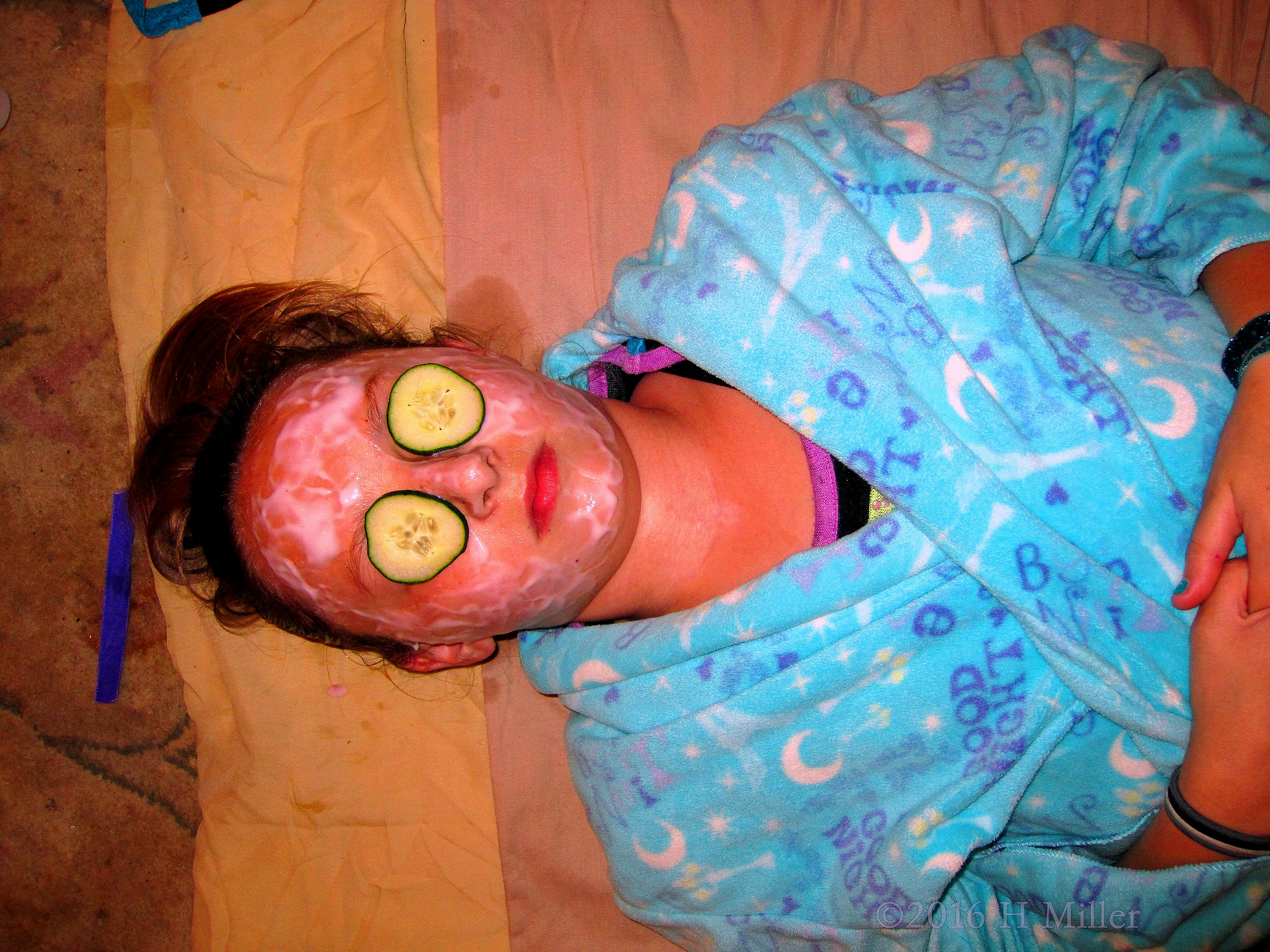 With Facial Masque On And Cukes Over The Eyes, She Relaxes During Her Girls Facial! 