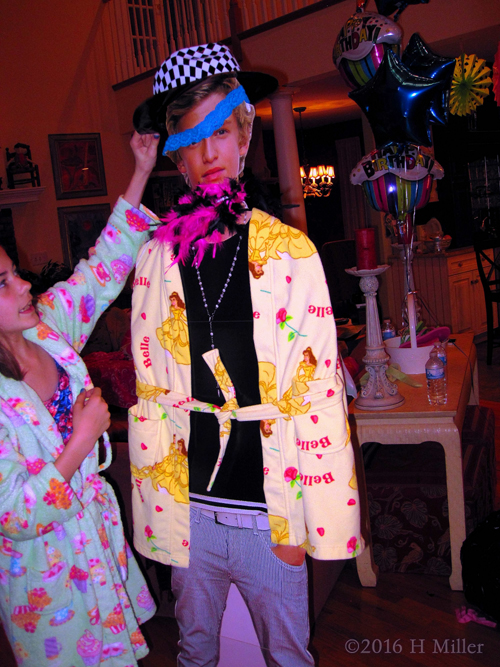 The Girls Make Him Ready For The Spa Party With A Spa Robe On And All The Accessories! The Girls Make Him Ready For The Spa Party With A Spa Robe On And All The Accessories!