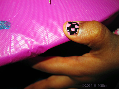 Black And Pink Checkerboard Manicure Accent