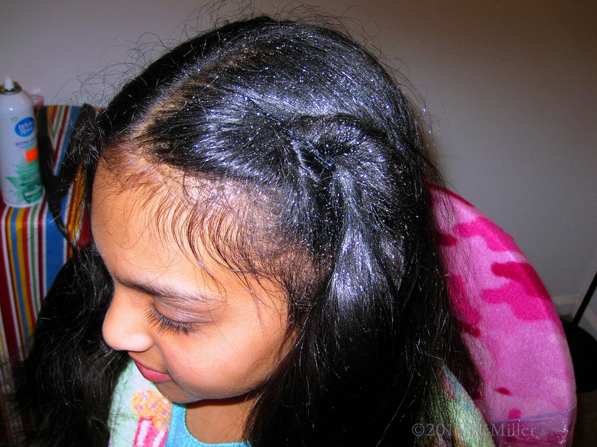 Barettes And Hair Glitter! Yay! Kids Spa Party Hair Styling. 