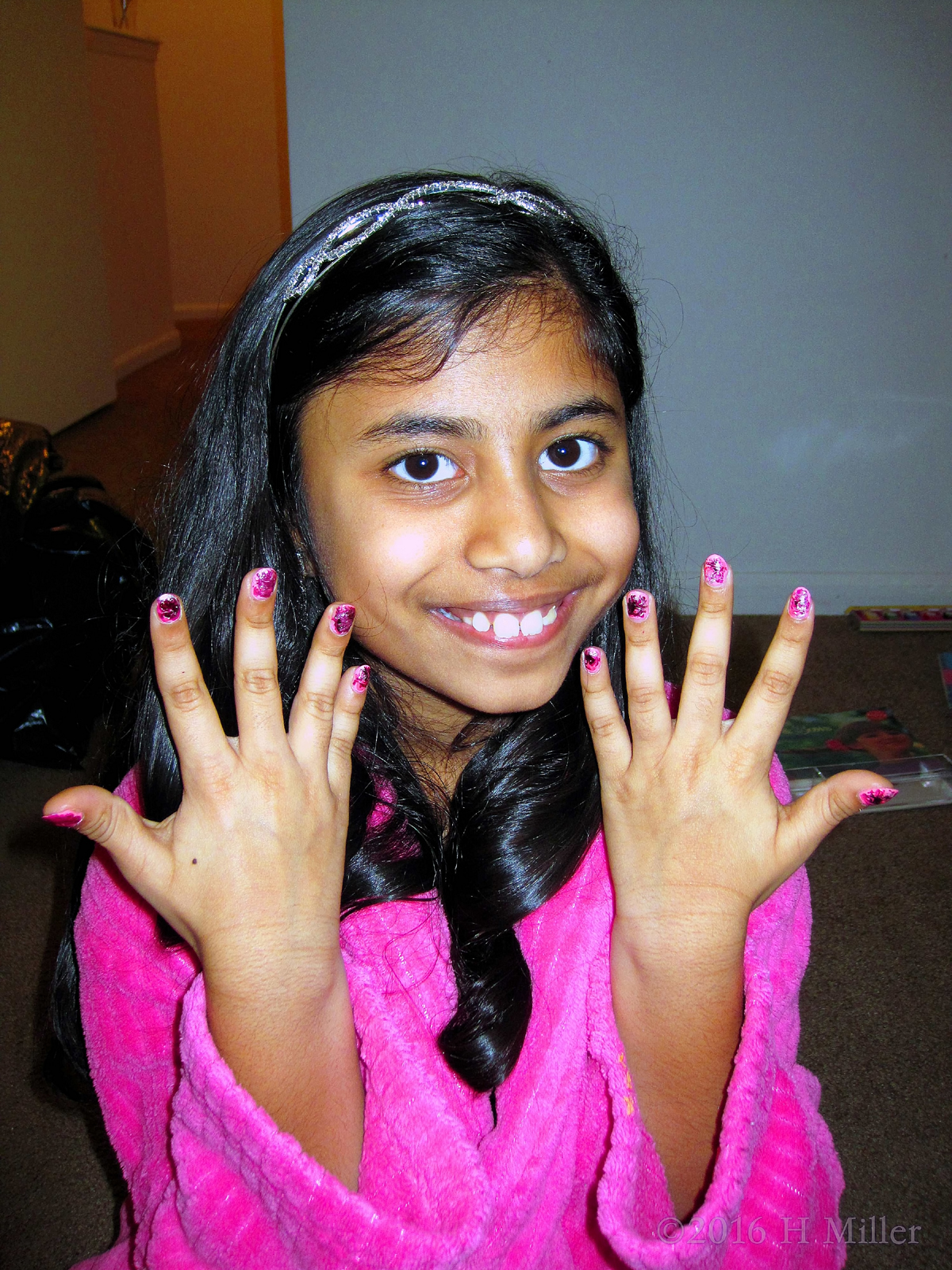 The Birthday Girl Smiling With Her New Mini Mani. 