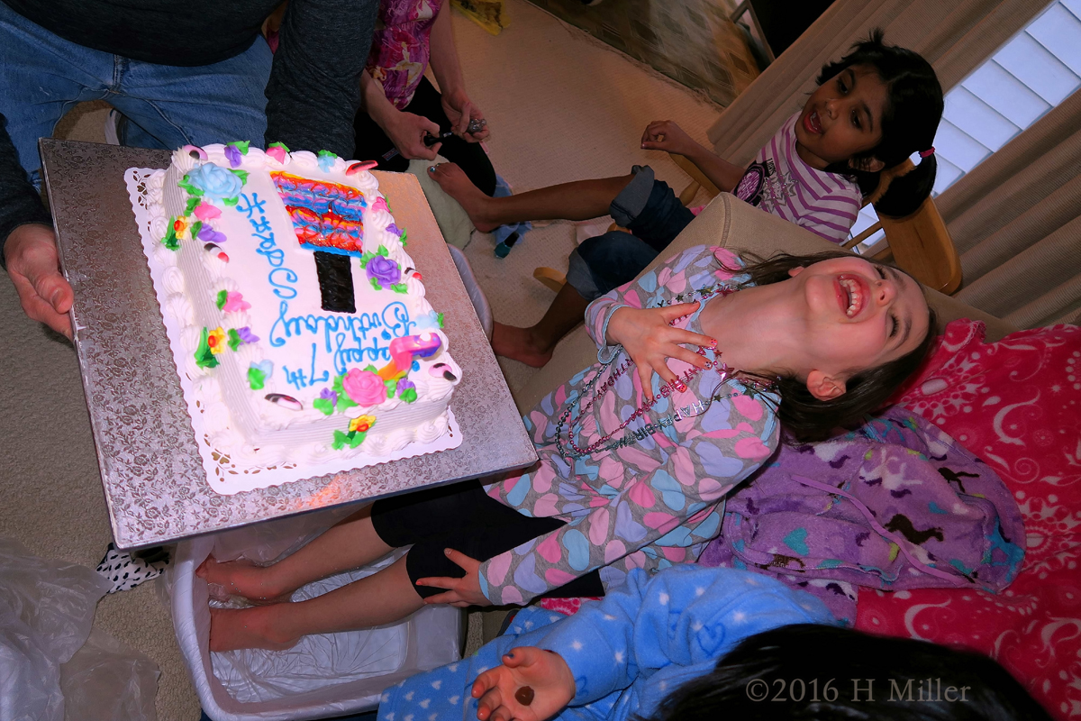 The Birthday Girl Adores Her Spa Themed Cake. 