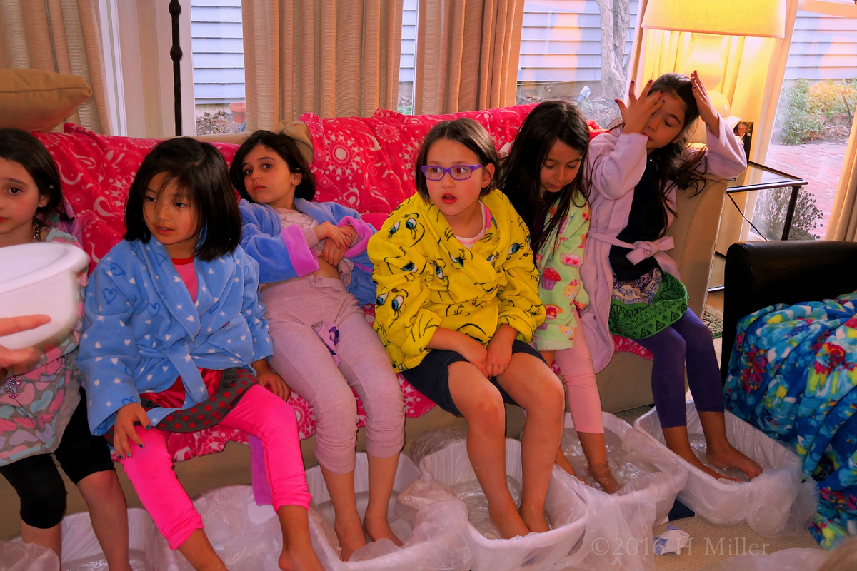 The Girls Getting Relaxed During The Kids Pedi Footbath 