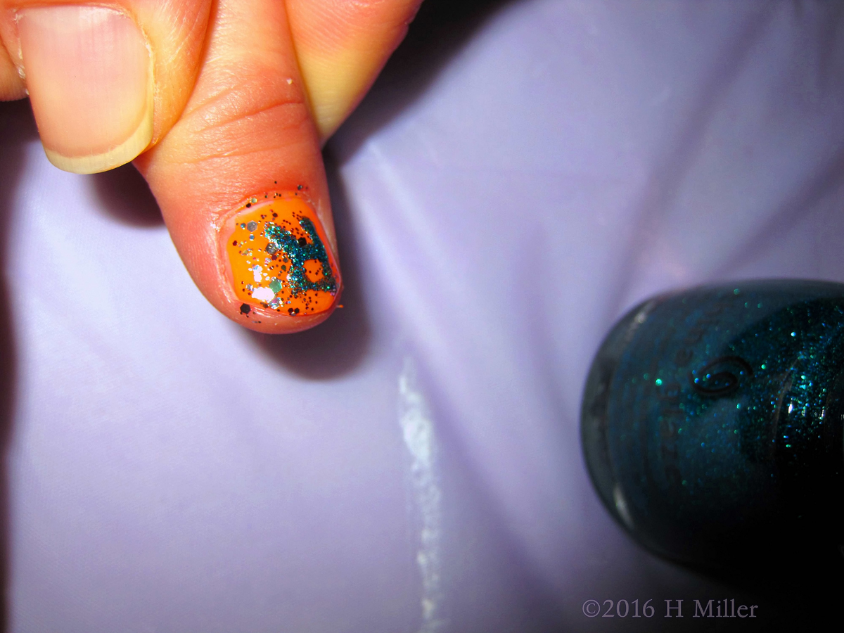 Orange And Blue Nail Art Lettering. 