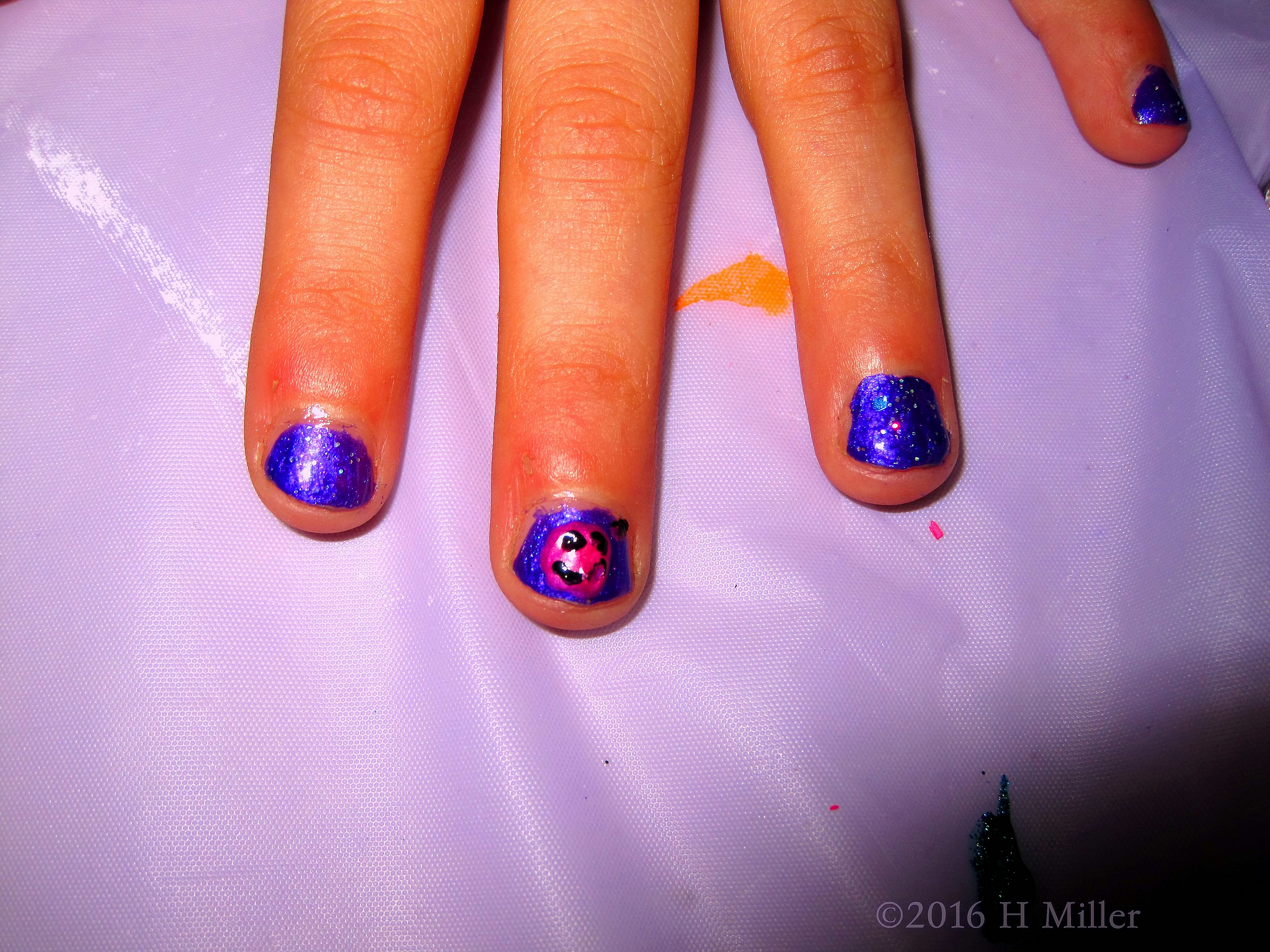 Purple Mani With A Pink Smiley Face! 